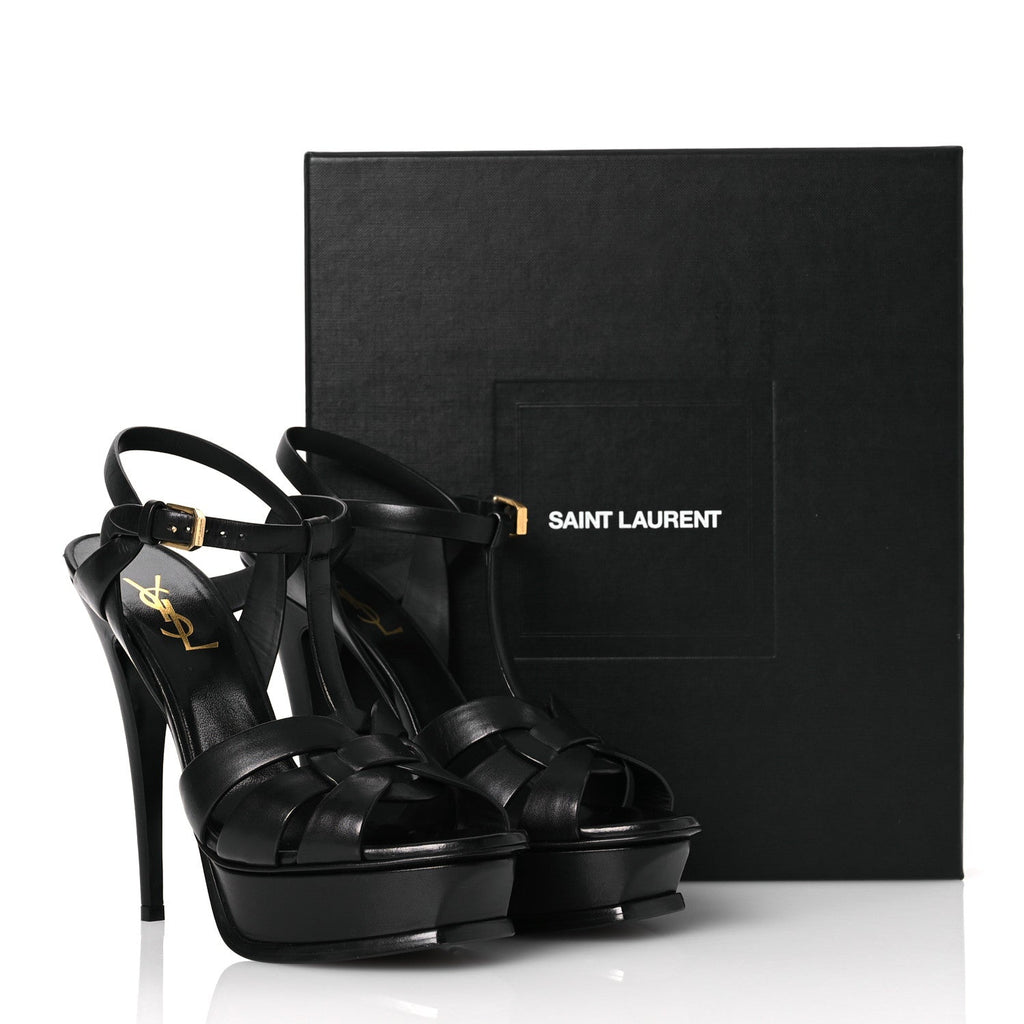 YSL CALFSKIN LEATHER PLATFORM TRIBUTE SANDALS