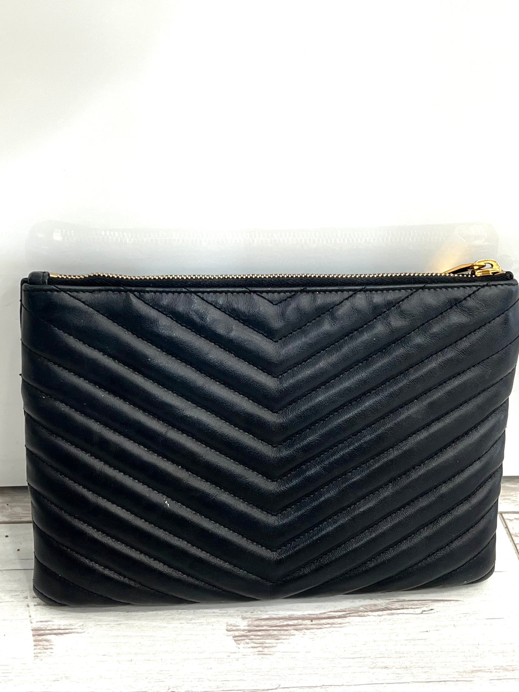 YSL CALFSKIN MATELASSE MONOGRAM CASSANDRE CLUTCH BAG