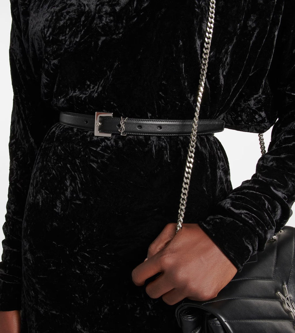 YSL CASSANDRE 20 EMBELLISHED CALFSKIN LEATHER BELT