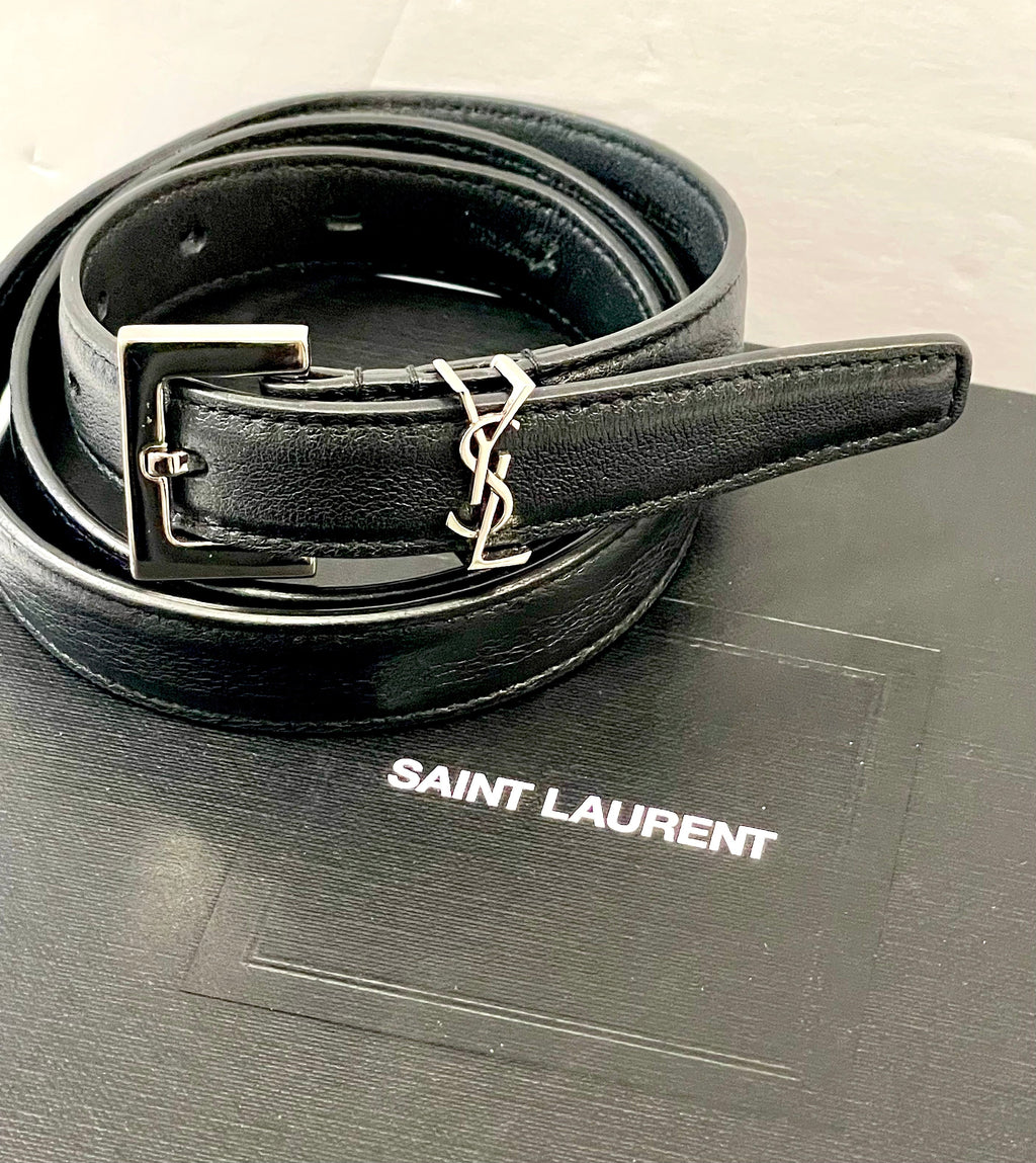 YSL CASSANDRE 20 EMBELLISHED CALFSKIN LEATHER BELT