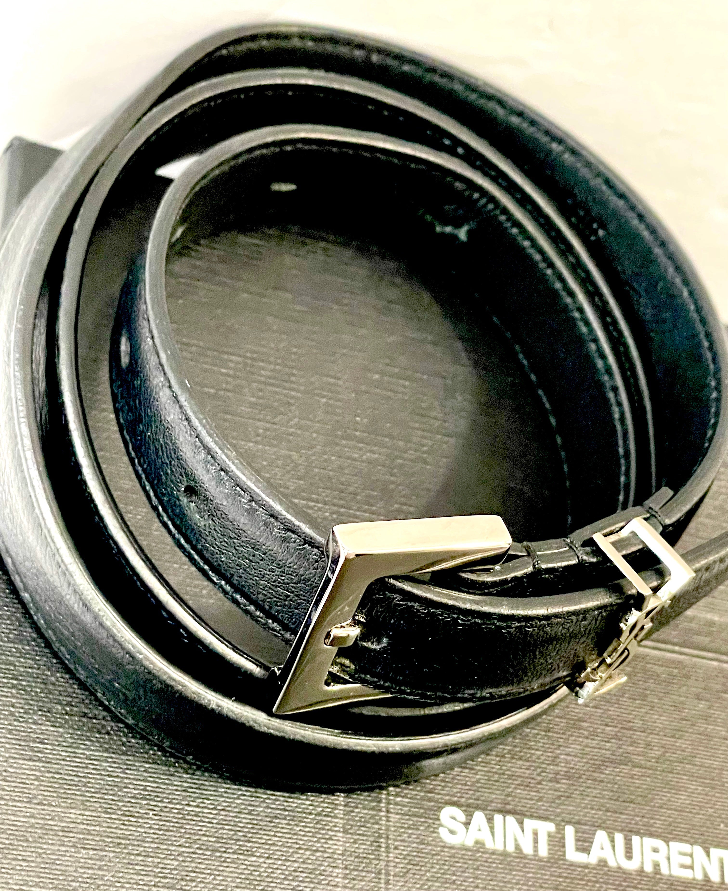 YSL CASSANDRE 20 EMBELLISHED CALFSKIN LEATHER BELT