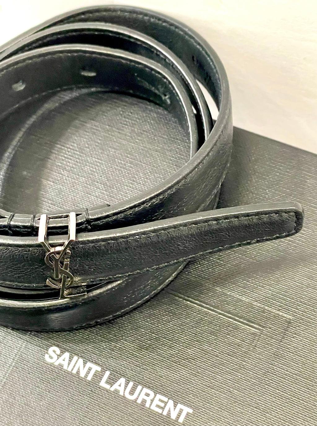 YSL CASSANDRE 20 EMBELLISHED CALFSKIN LEATHER BELT