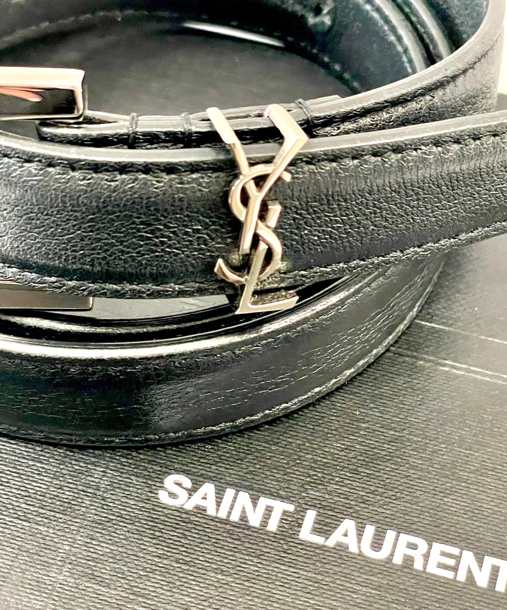 YSL CASSANDRE 20 EMBELLISHED CALFSKIN LEATHER BELT