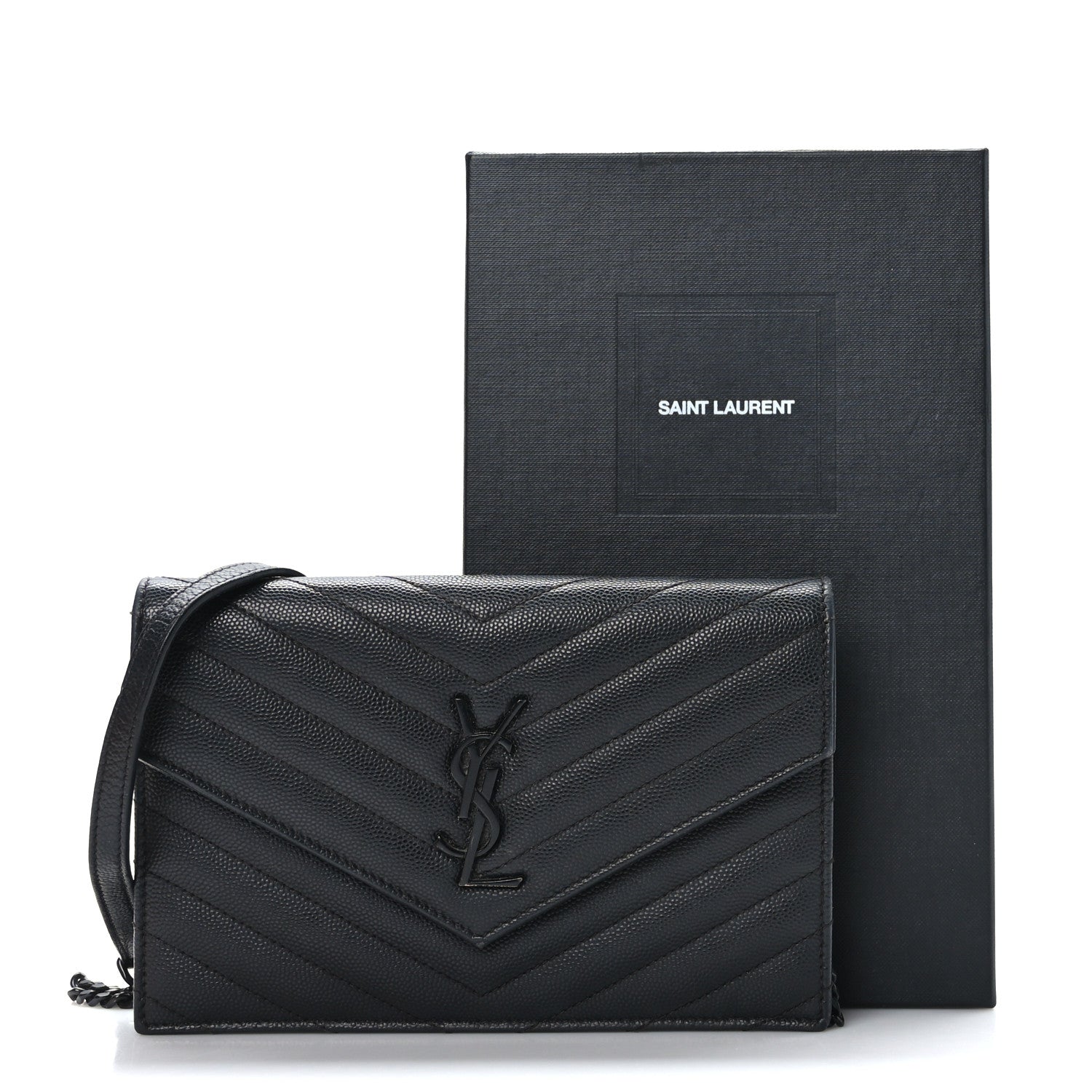 YSL CASSANDRE LAMBSKIN WALLET ON A CHAIN