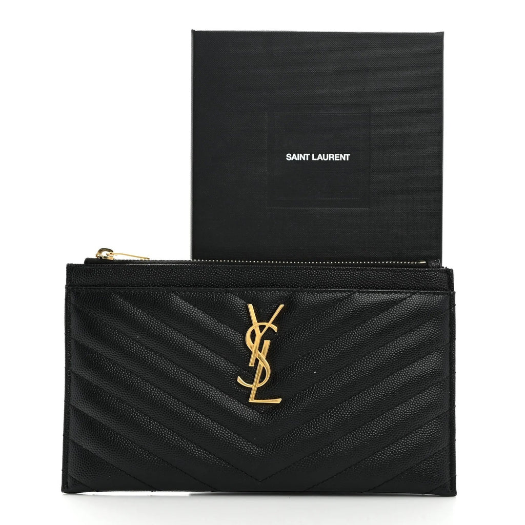 YSL MONOGRAM CHEVRON QUILTED CALFSKIN CLUTCH BAG