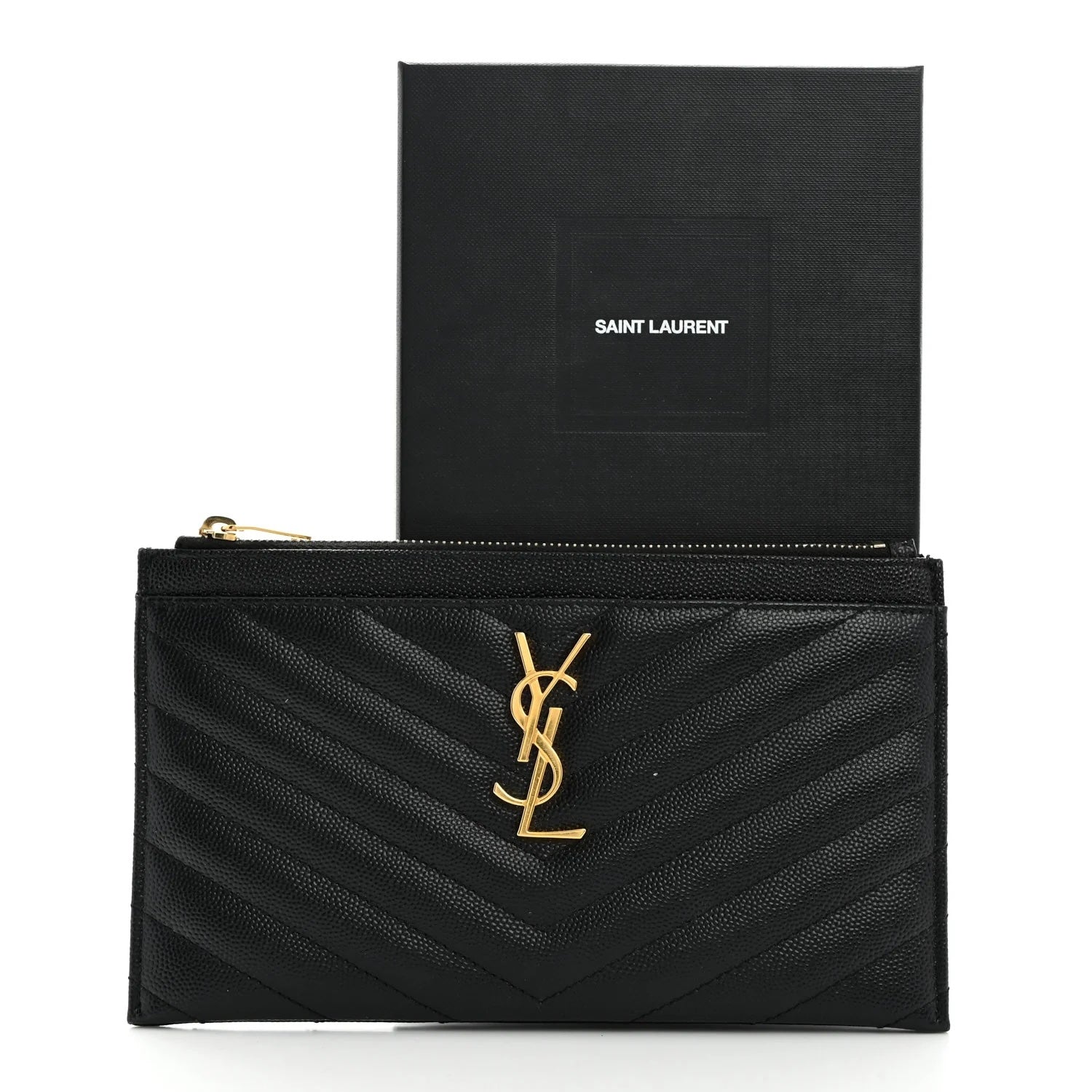 YSL MONOGRAM CHEVRON QUILTED CALFSKIN CLUTCH BAG