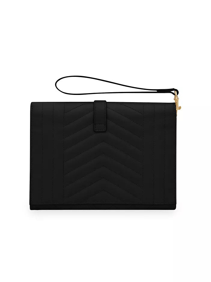 YSL ENVELOPE FLAP MIX MATELASSÉ GRAIN DE POUDRE EMBOSSED LEATHER CLUTCH BAG