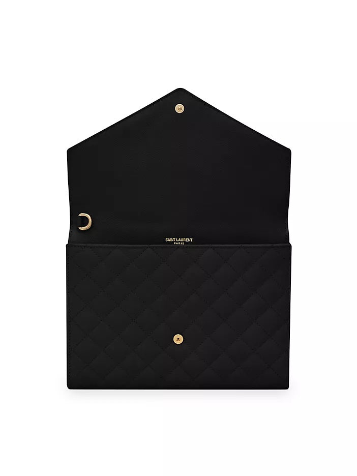 YSL ENVELOPE FLAP MIX MATELASSÉ GRAIN DE POUDRE EMBOSSED LEATHER CLUTCH BAG