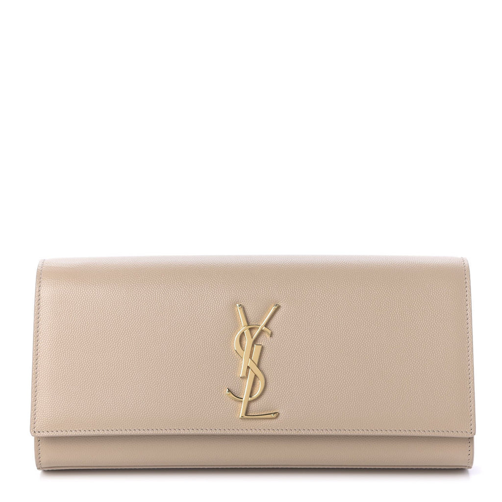 YSL GRAIN DE POUDRE LEATHER CASSANDRE MONOGRAM CLUTCH BAG