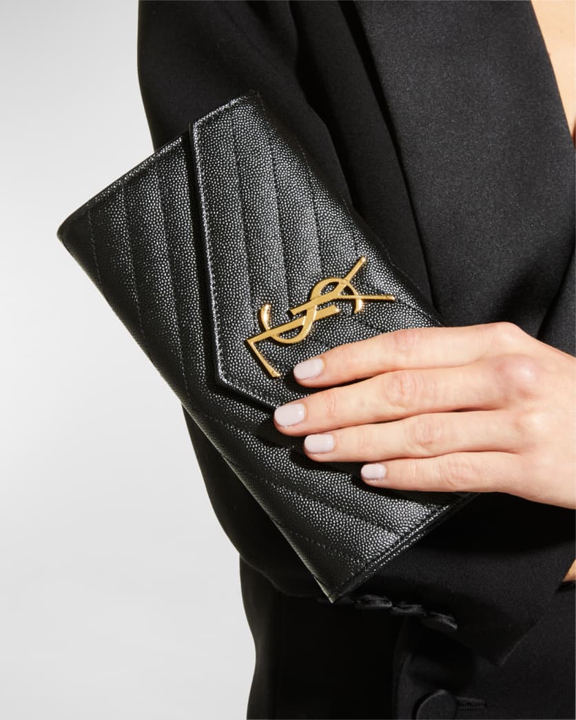 YSL GRAIN DE POUDRE MONOGRAM LARGE FLAP WALLET