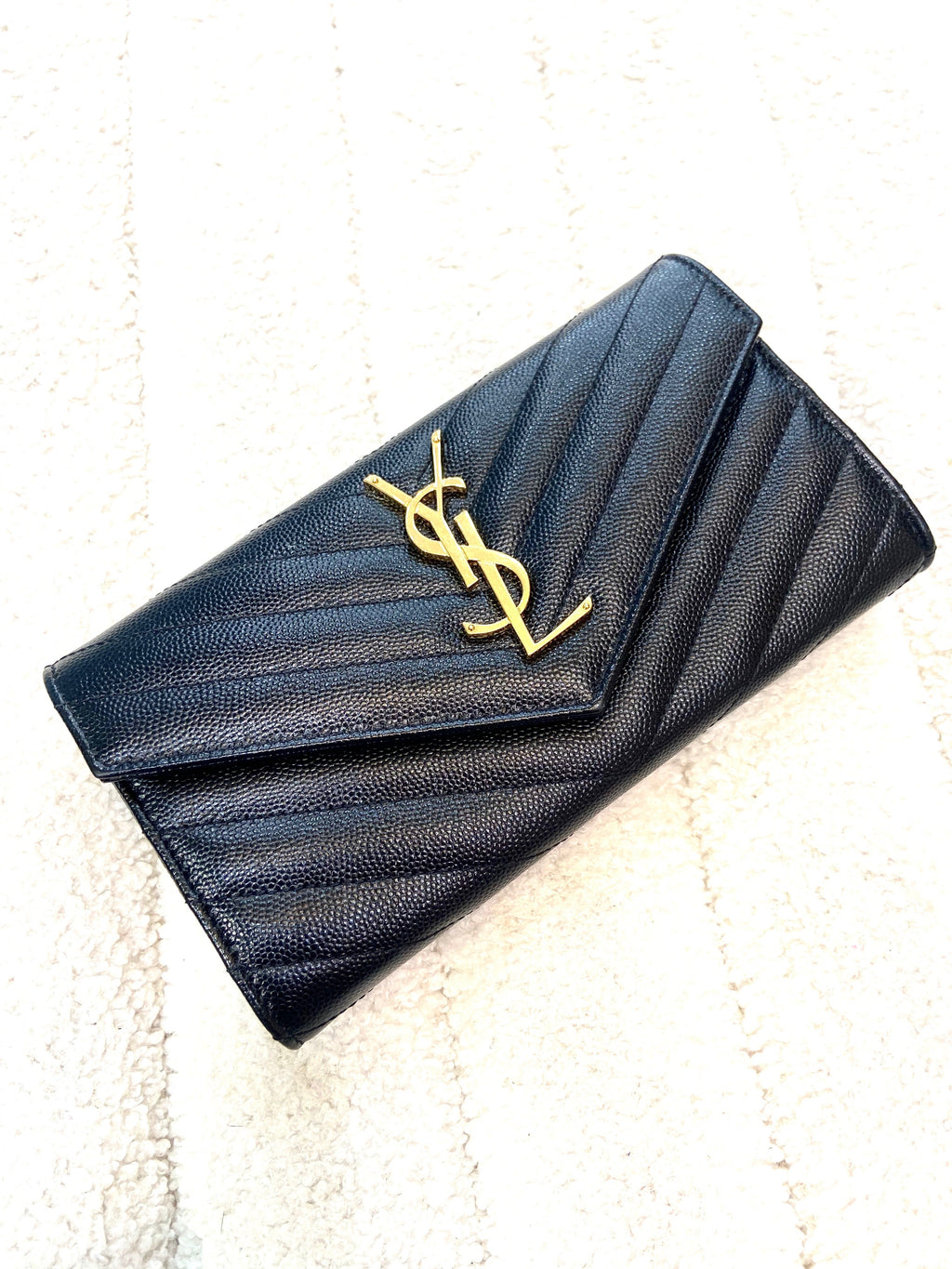 YSL GRAIN DE POUDRE MONOGRAM LARGE FLAP WALLET