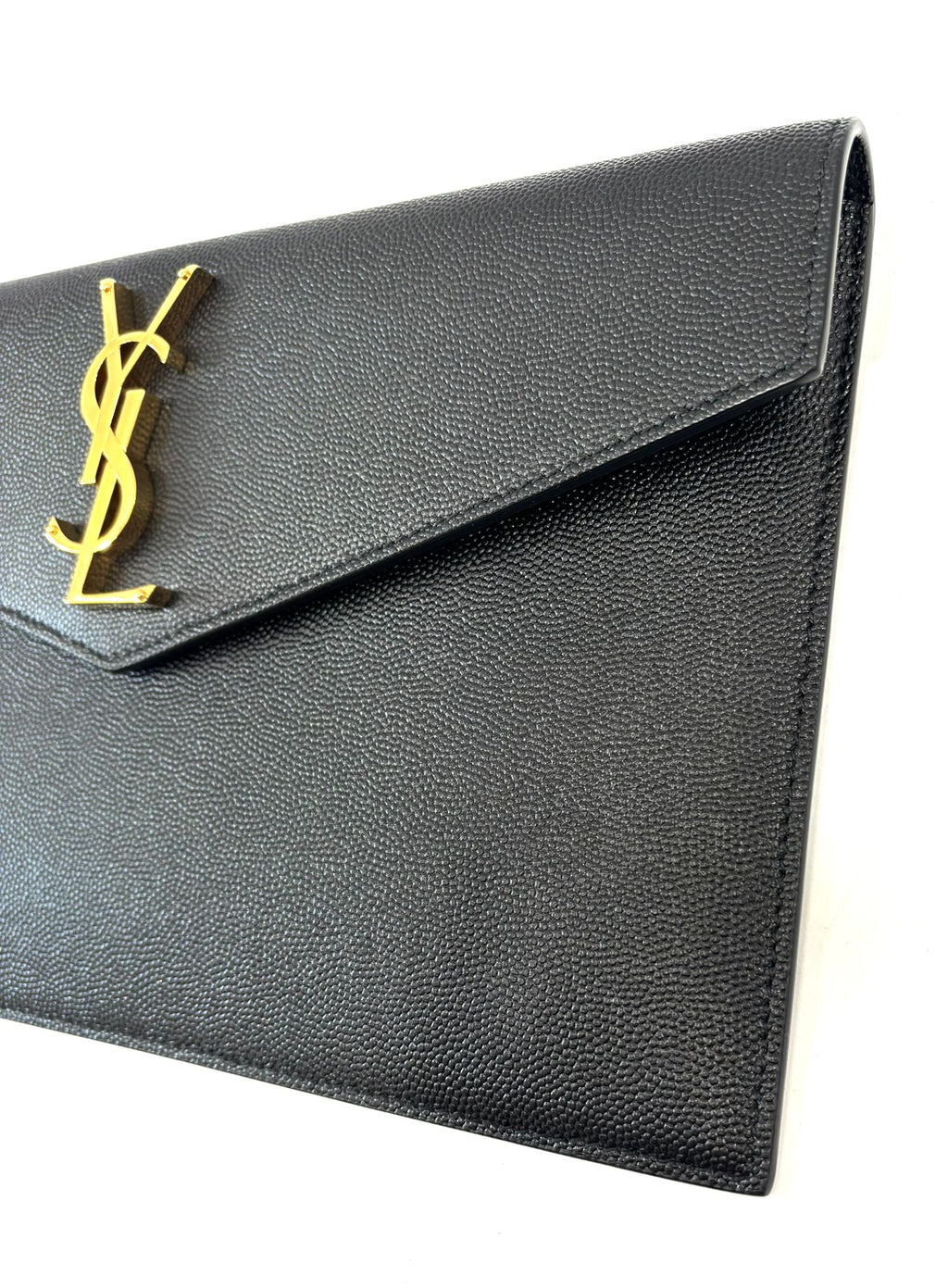 YSL GRAIN DE POUDRE UPTOWN CALFSKIN LEATHER ENVELOPE CLUTCH