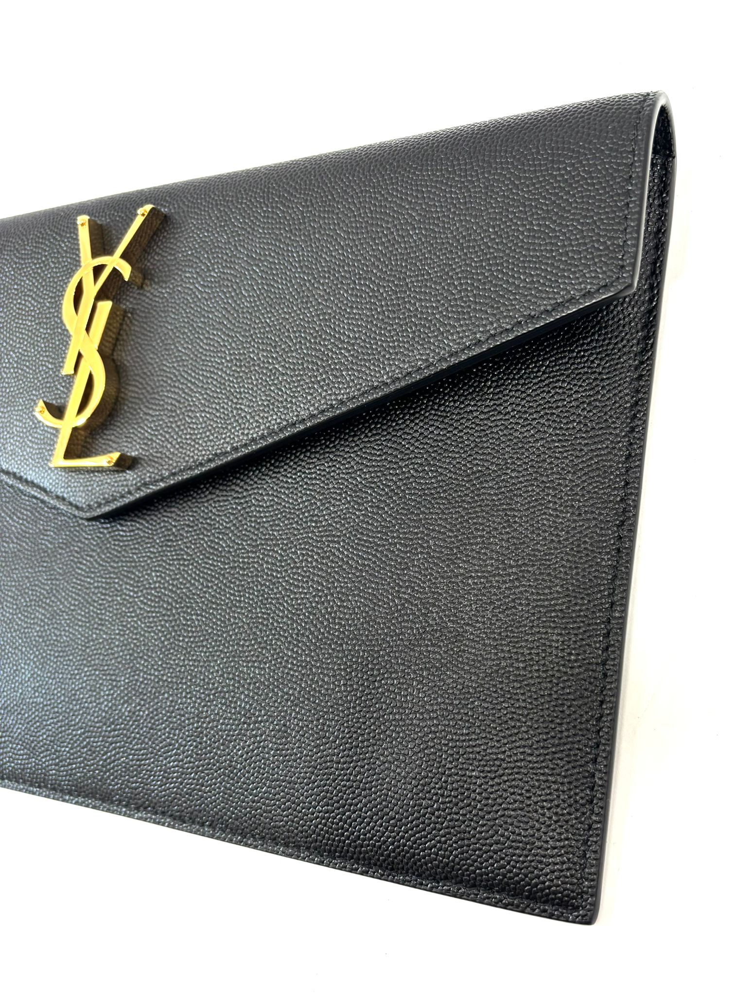 YSL GRAIN DE POUDRE UPTOWN CALFSKIN LEATHER ENVELOPE CLUTCH