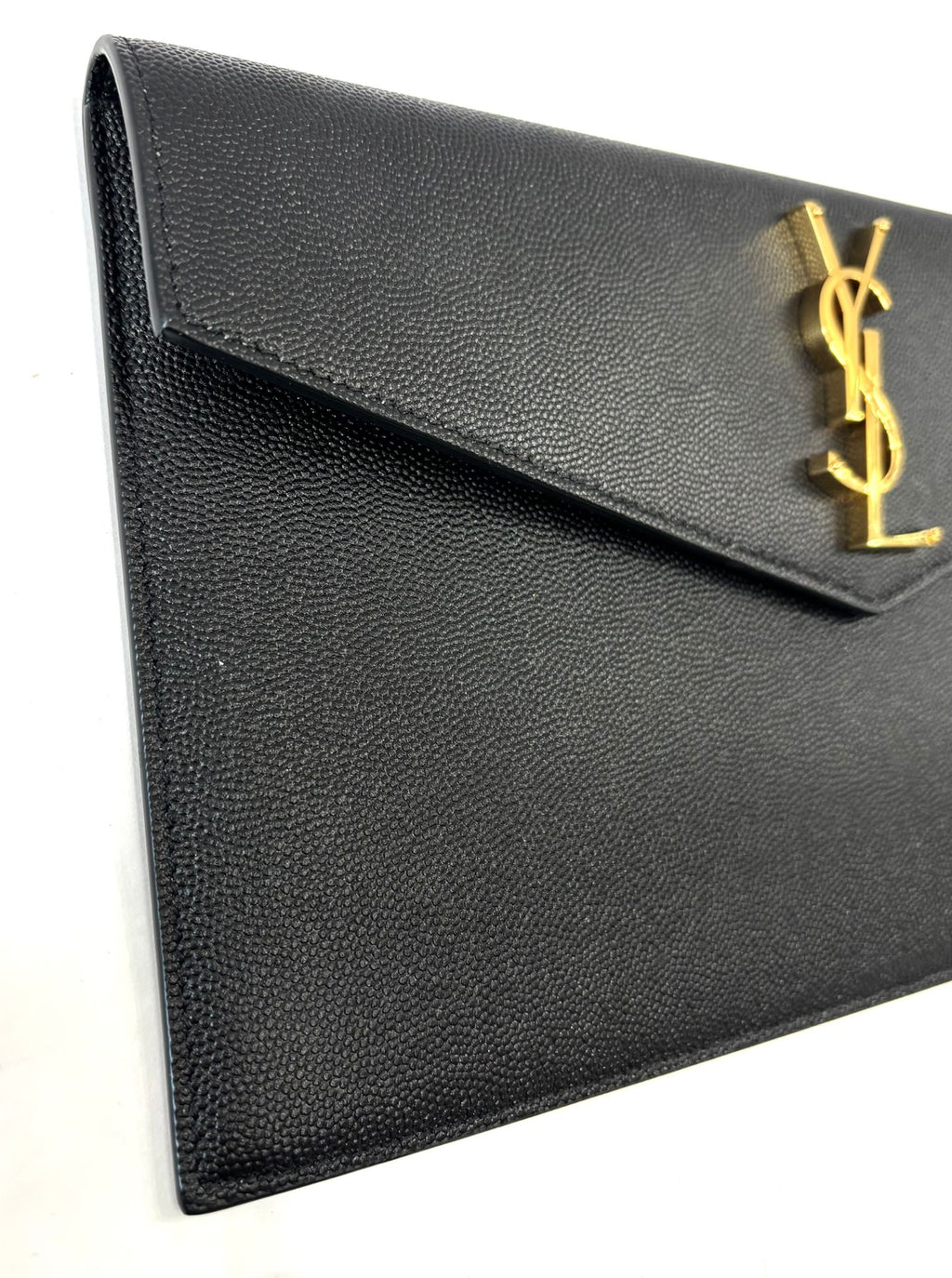 YSL GRAIN DE POUDRE UPTOWN CALFSKIN LEATHER ENVELOPE CLUTCH