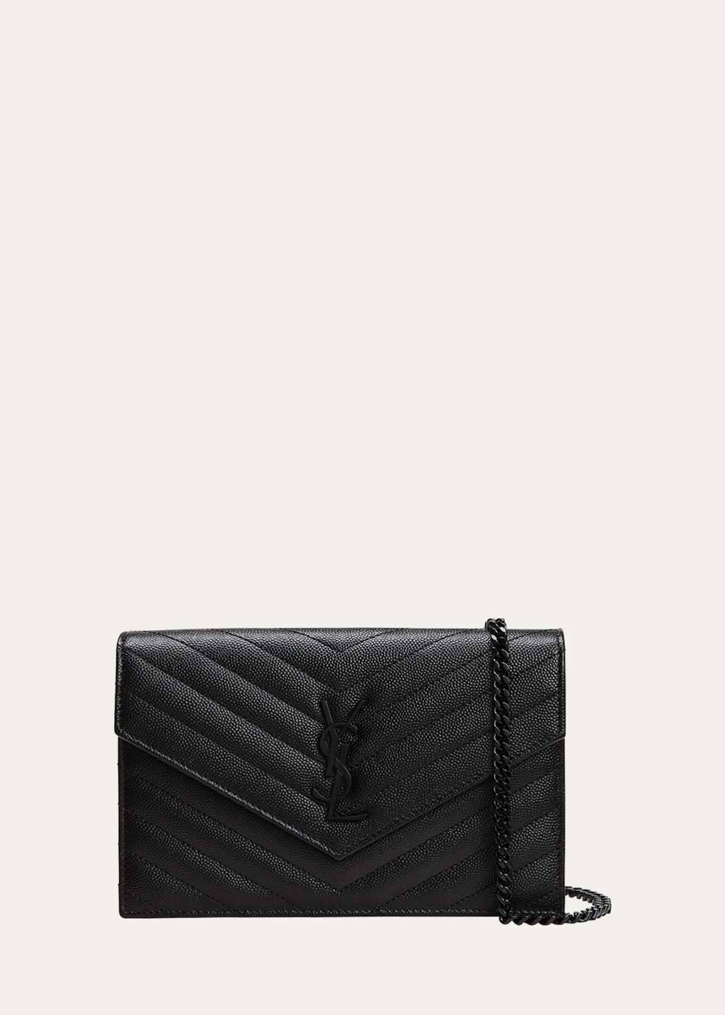 YSL GRAIN DE POUDRE GRAINED LEATHER WALLET ON A CHAIN