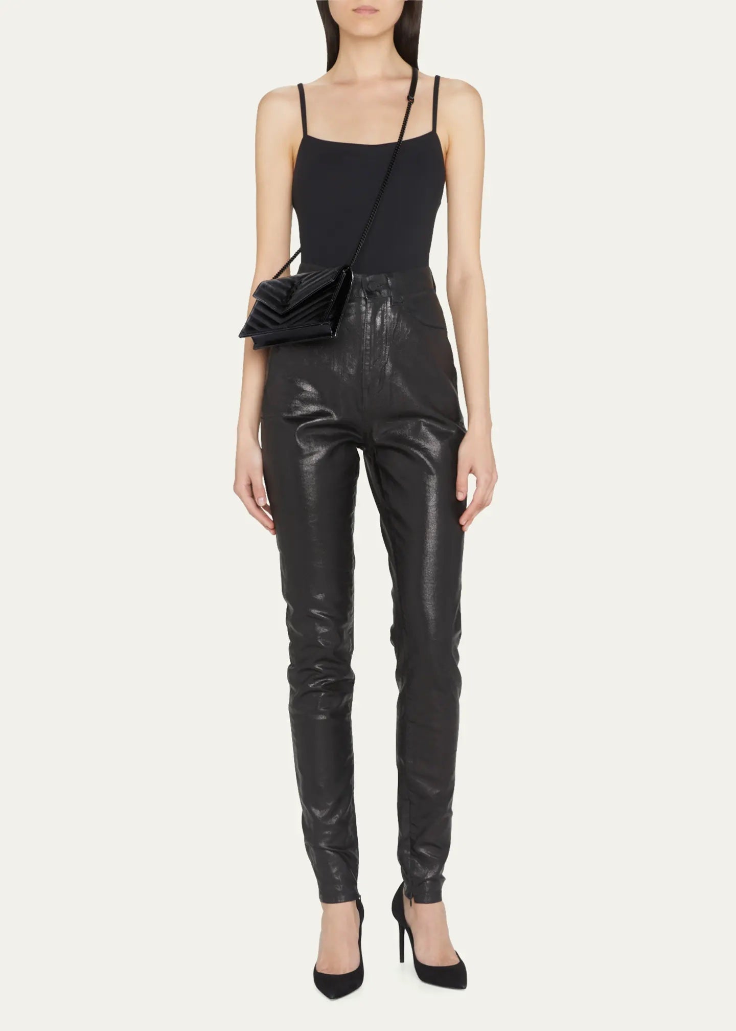 YSL GRAIN DE POUDRE GRAINED LEATHER WALLET ON A CHAIN