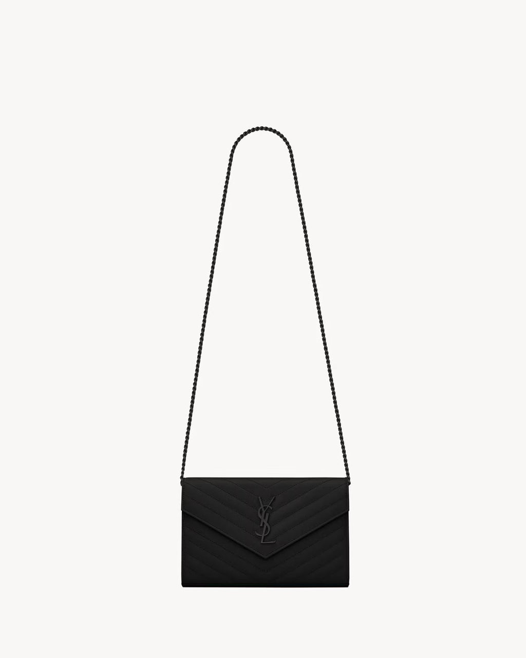 YSL GRAIN DE POUDRE GRAINED LEATHER WALLET ON A CHAIN