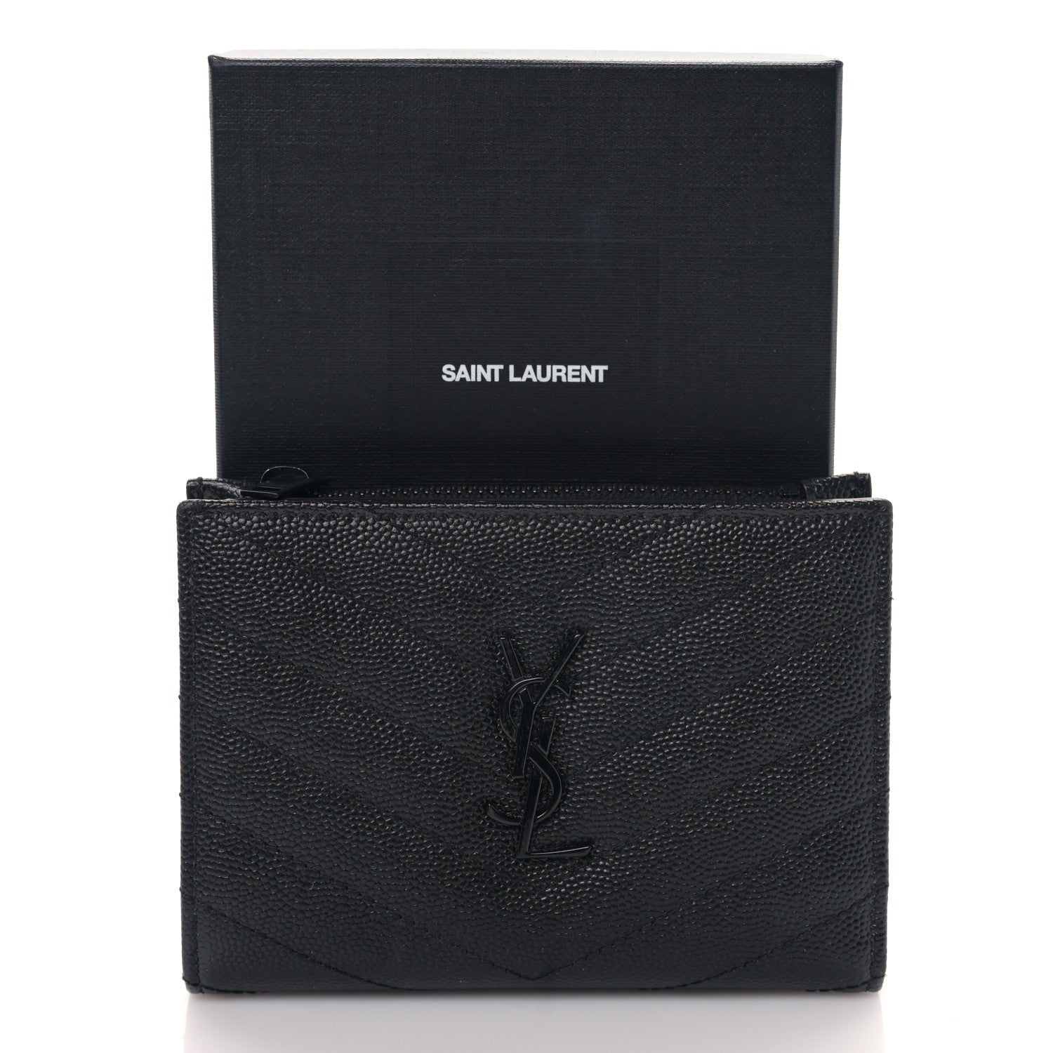 YSL GRAIN DE POUDRE MATELASSE CHEVRON CASSANDRE FRAGMENTS BI-FOLD WALLET