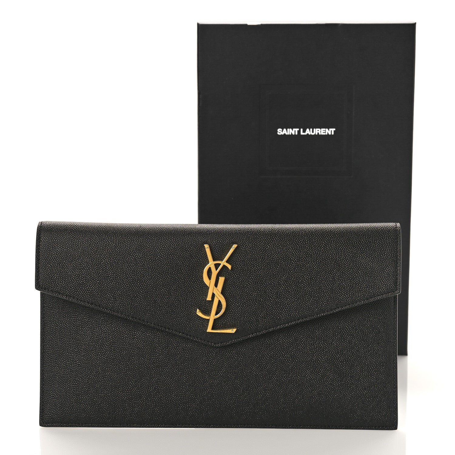 YSL GRAIN DE POUDRE UPTOWN CALFSKIN LEATHER ENVELOPE CLUTCH