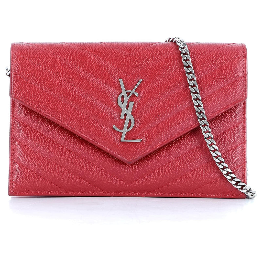 YSL MONOGRAM GRAIN DE POUDRE LEATHER CHAIN WALLET