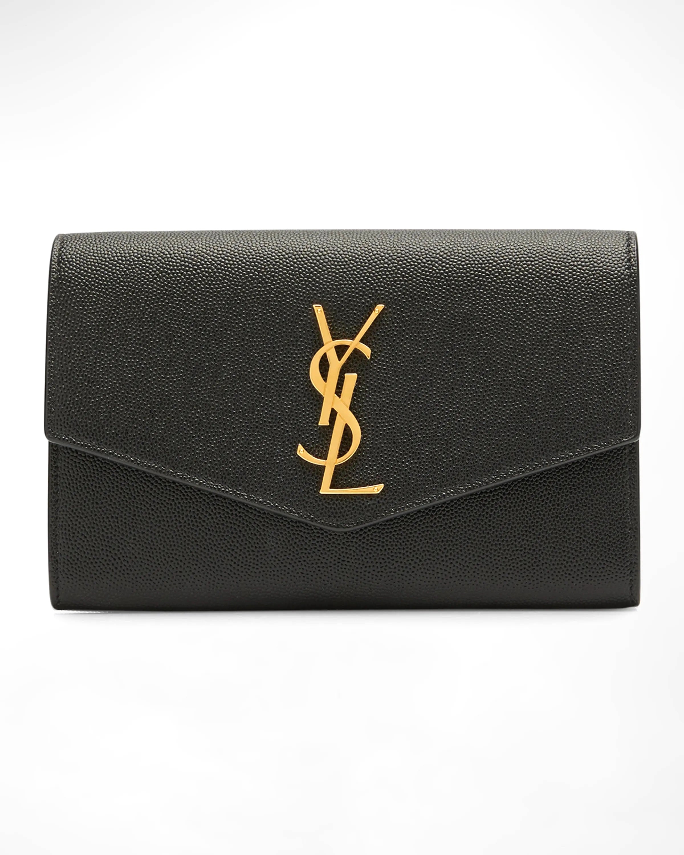 YSL GRAIN DE POUDRE LEATHER UPTOWN WALLET ON CHAIN