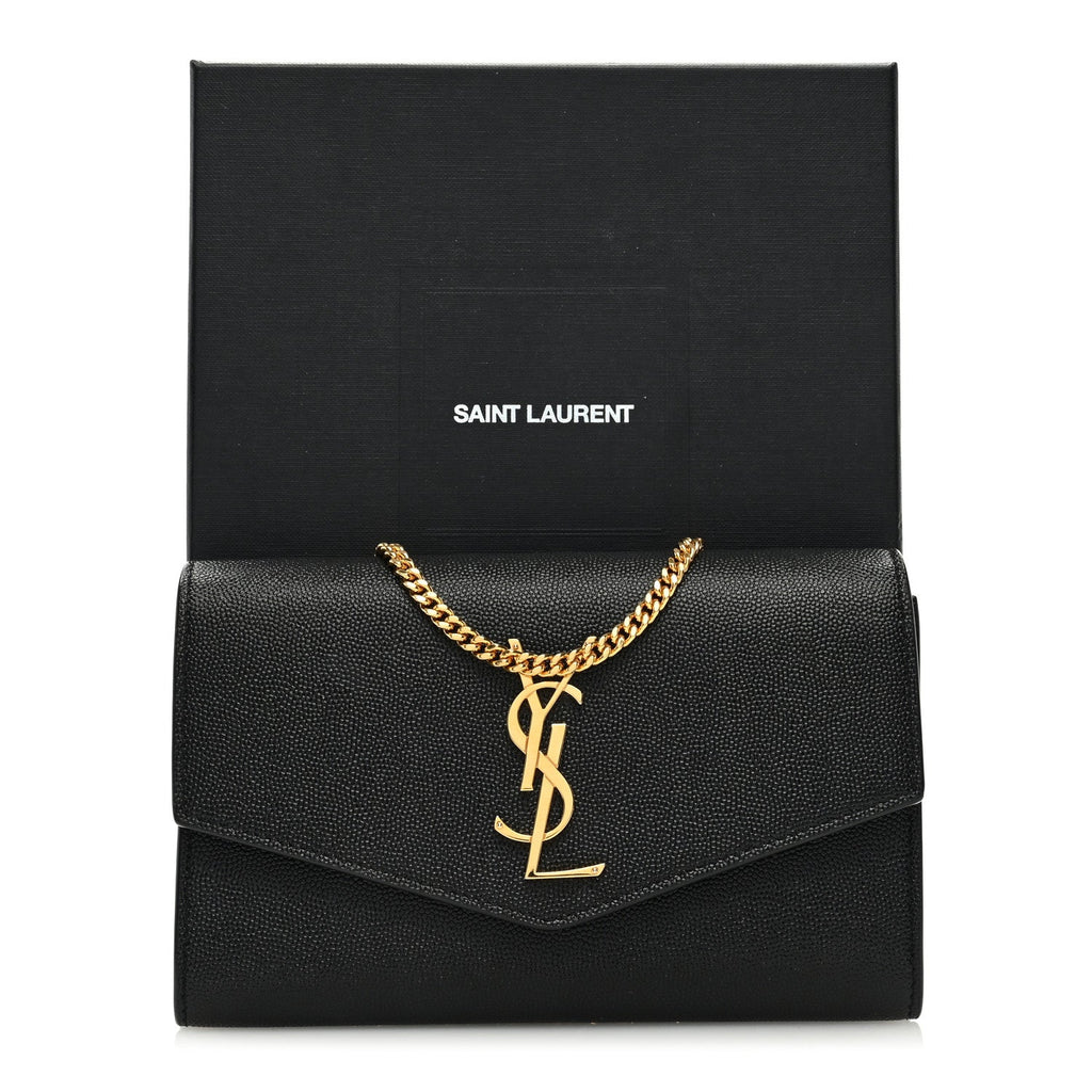 YSL GRAIN DE POUDRE LEATHER UPTOWN WALLET ON CHAIN