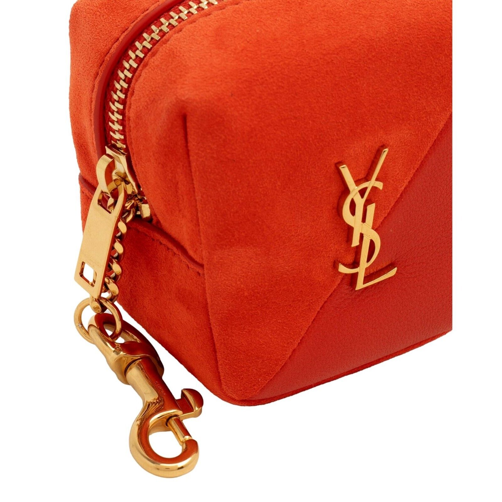 YSL JAMIE CUBE CHARM IN SUEDE AND LAMBSKIN KEYRING POUCH