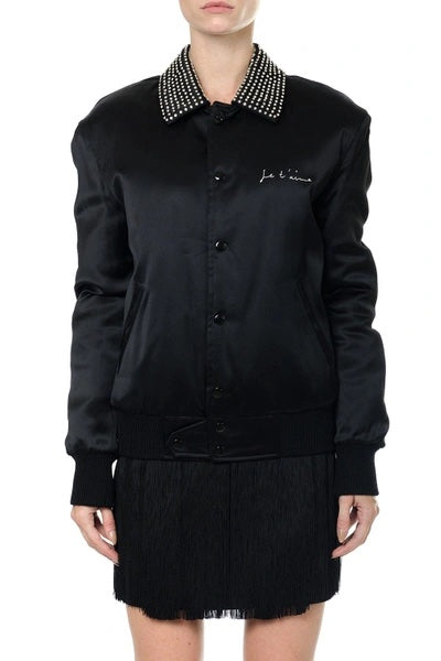 YSL JE T'AIME CRYSTAL EMBELLISHED COLLAR BOMBER JACKET