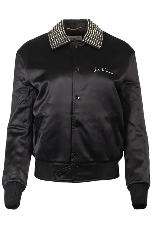 YSL JE T'AIME CRYSTAL EMBELLISHED COLLAR BOMBER JACKET