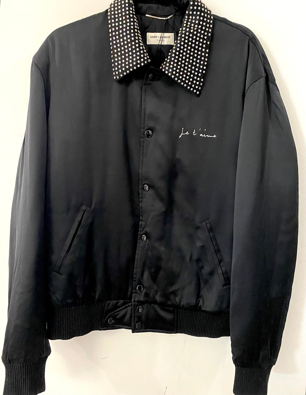 YSL JE T'AIME CRYSTAL EMBELLISHED COLLAR BOMBER JACKET