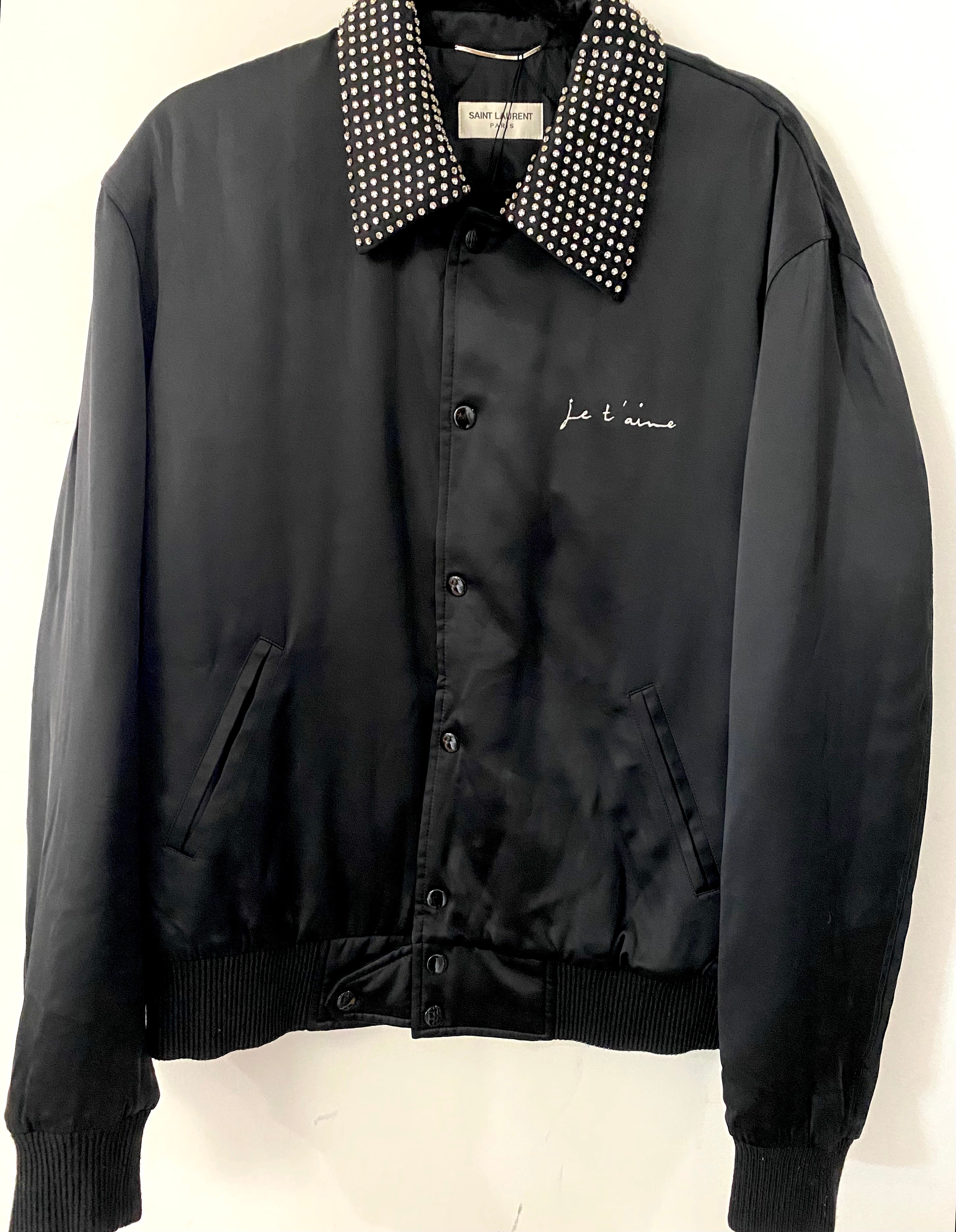 YSL JE T'AIME CRYSTAL EMBELLISHED COLLAR BOMBER JACKET