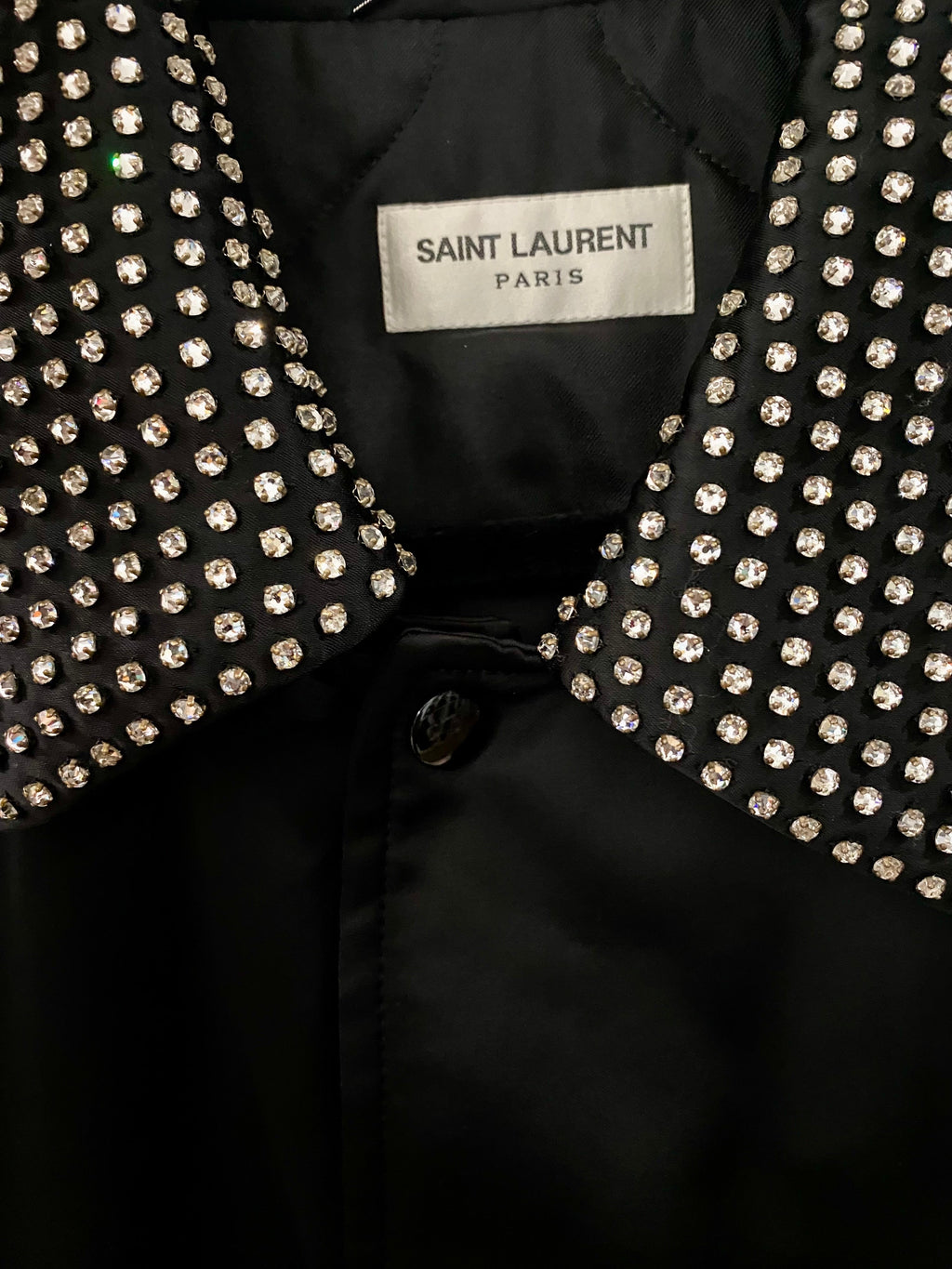 YSL JE T'AIME CRYSTAL EMBELLISHED COLLAR BOMBER JACKET