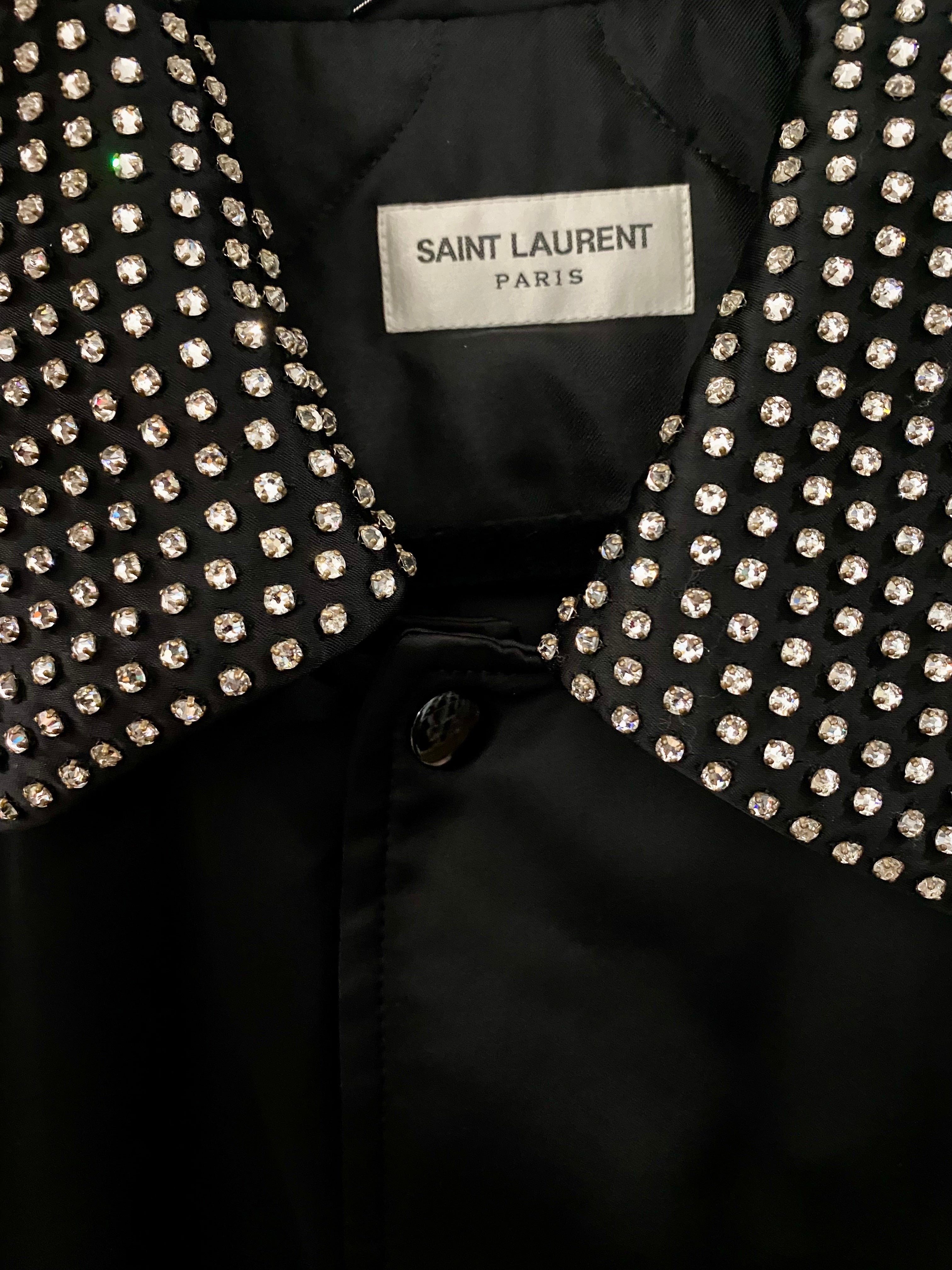 YSL JE T'AIME CRYSTAL EMBELLISHED COLLAR BOMBER JACKET