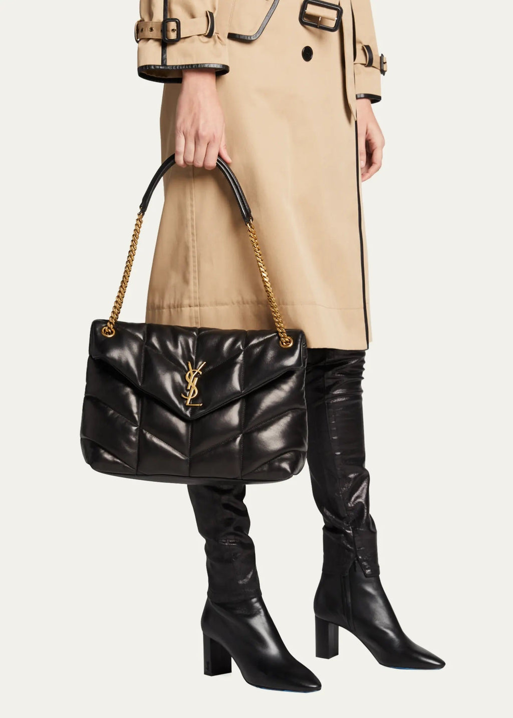YSL LOULOU MEDIUM QUILTED PUFFER LEATHER SHOULDER BAG