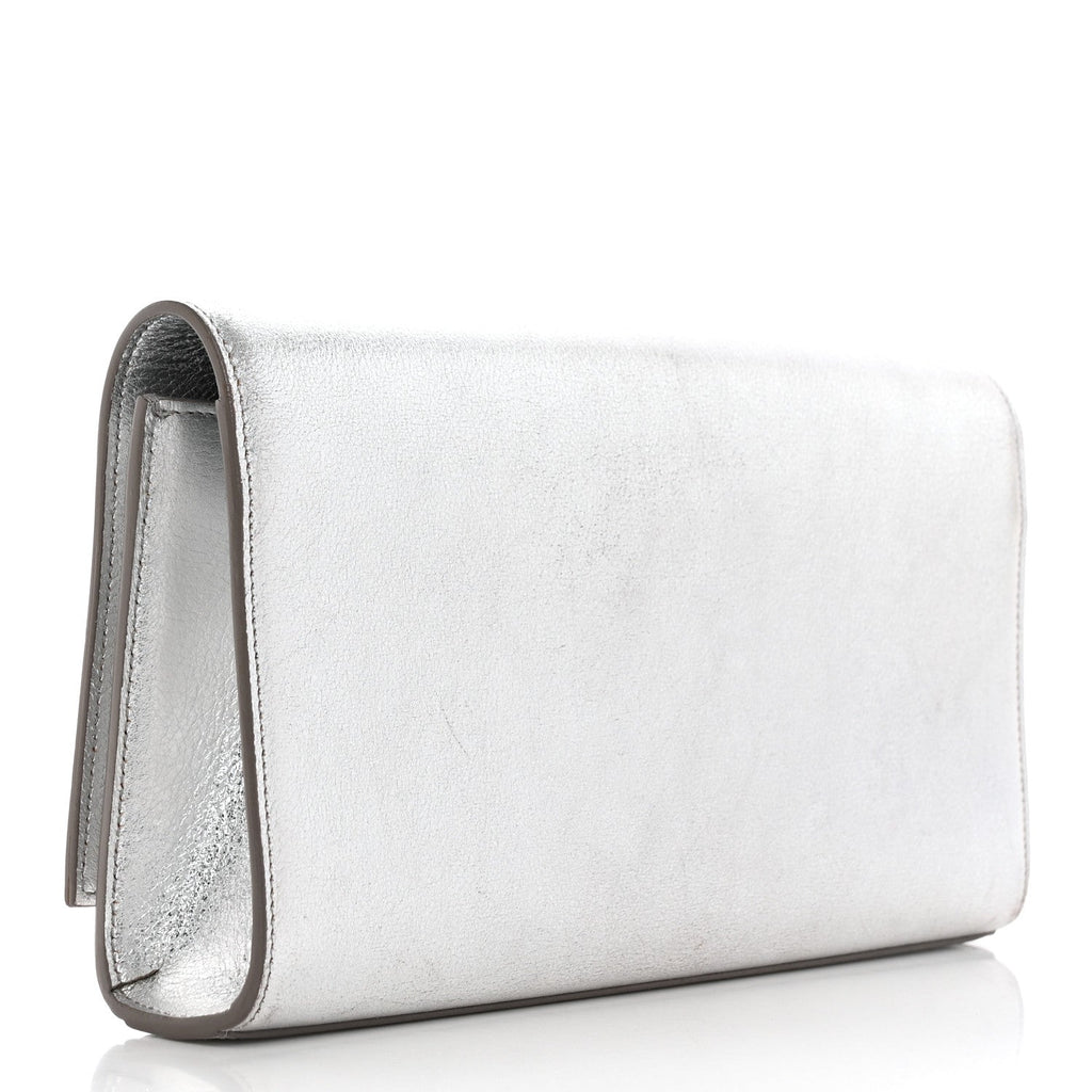 YSL METALLIC CALFSKIN LEATHER MONOGRAM CASSANDRE CLUTCH