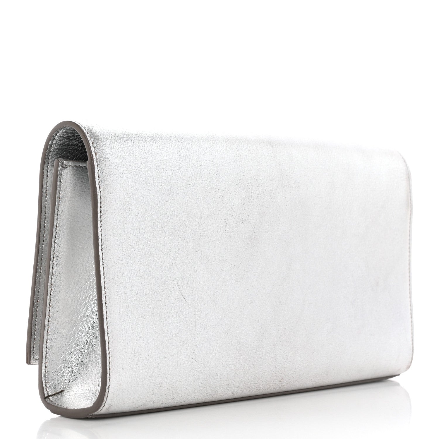 YSL METALLIC CALFSKIN LEATHER MONOGRAM CASSANDRE CLUTCH
