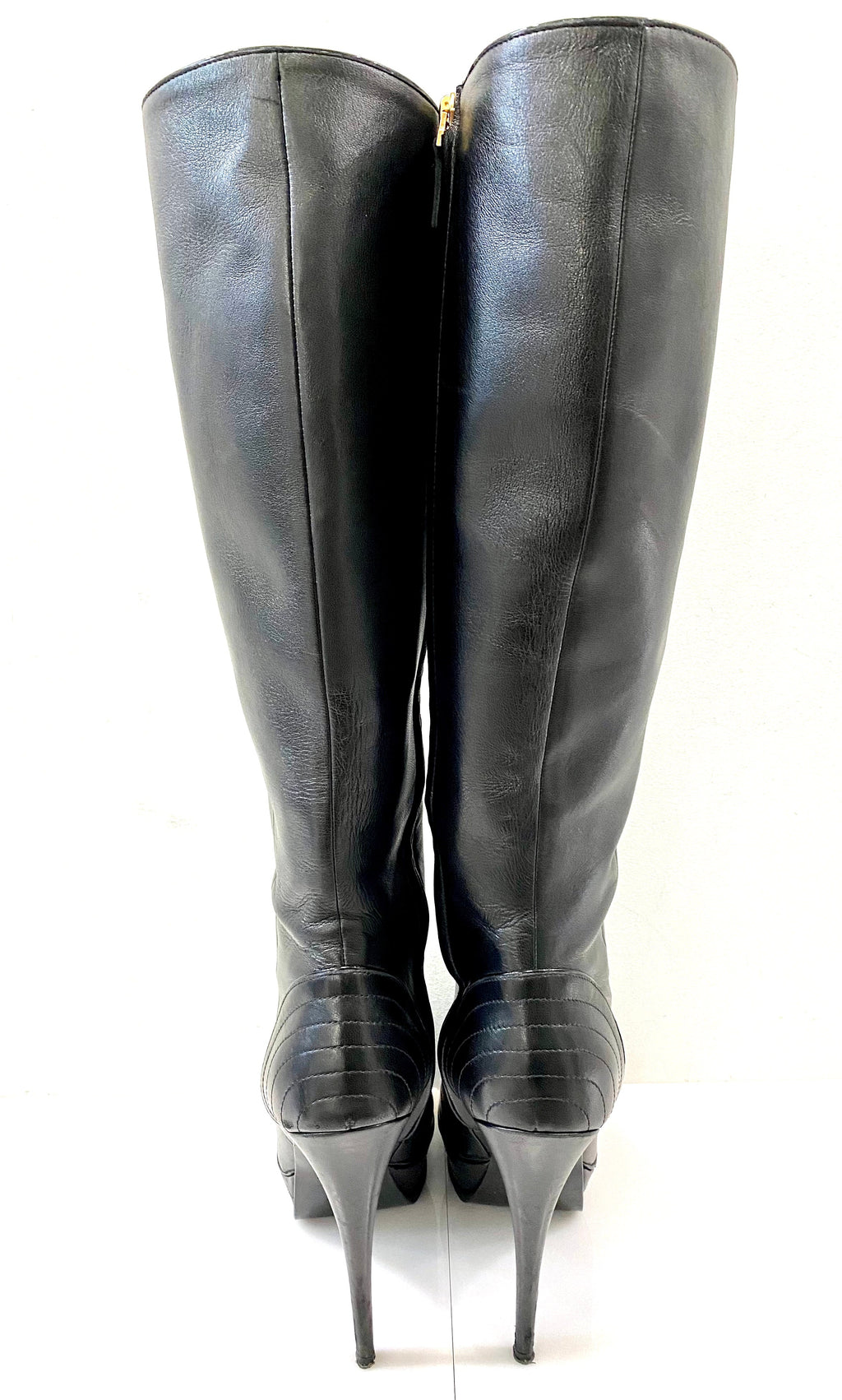 YSL NAPPA LEATHER TRIBUTE 105 PLATFORM KNEE HIGH BOOTS