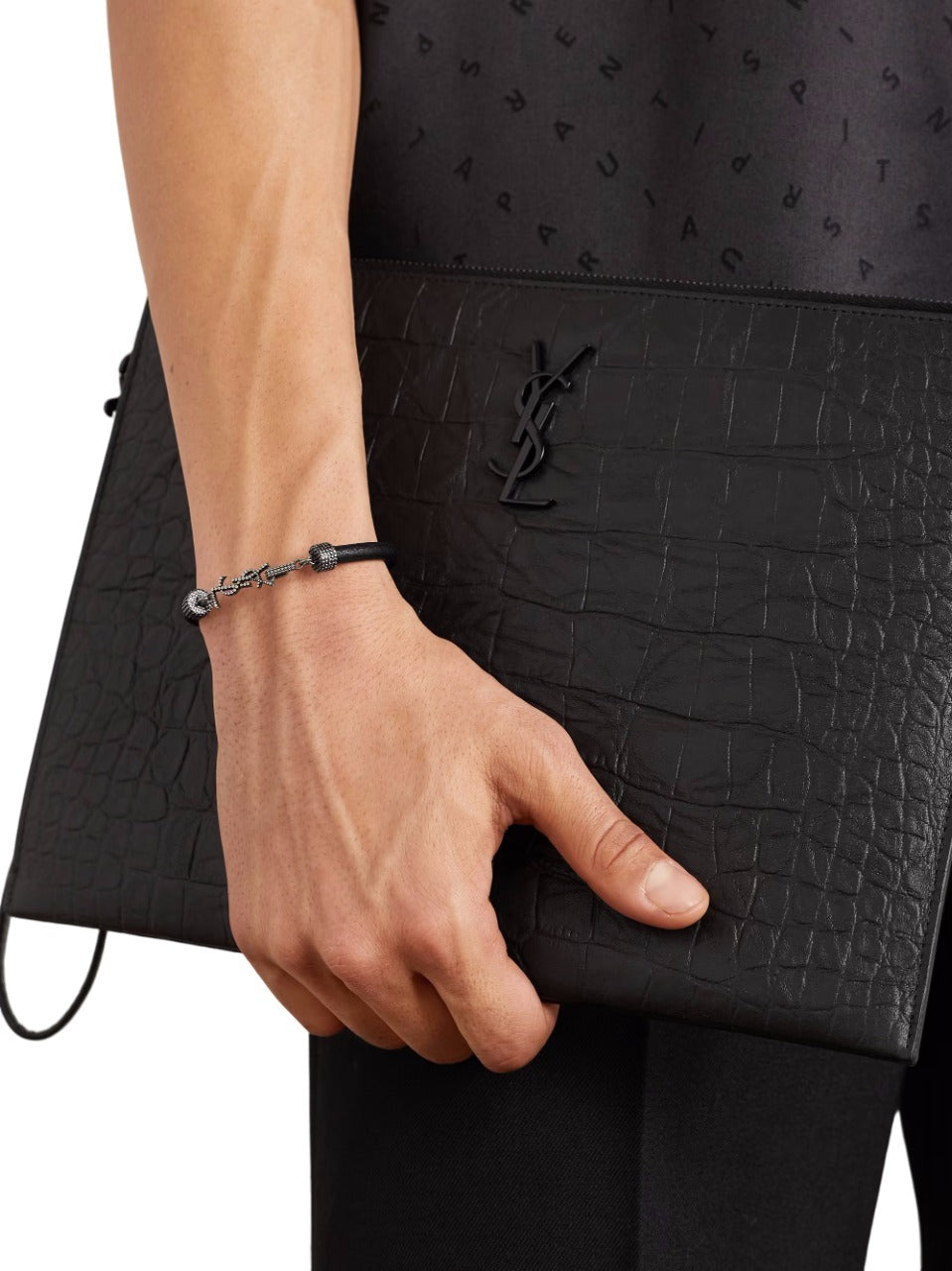 YSL OPYUM EMBELLISHED LEATHER BRACELET