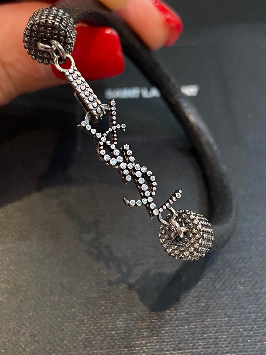 YSL OPYUM EMBELLISHED LEATHER BRACELET