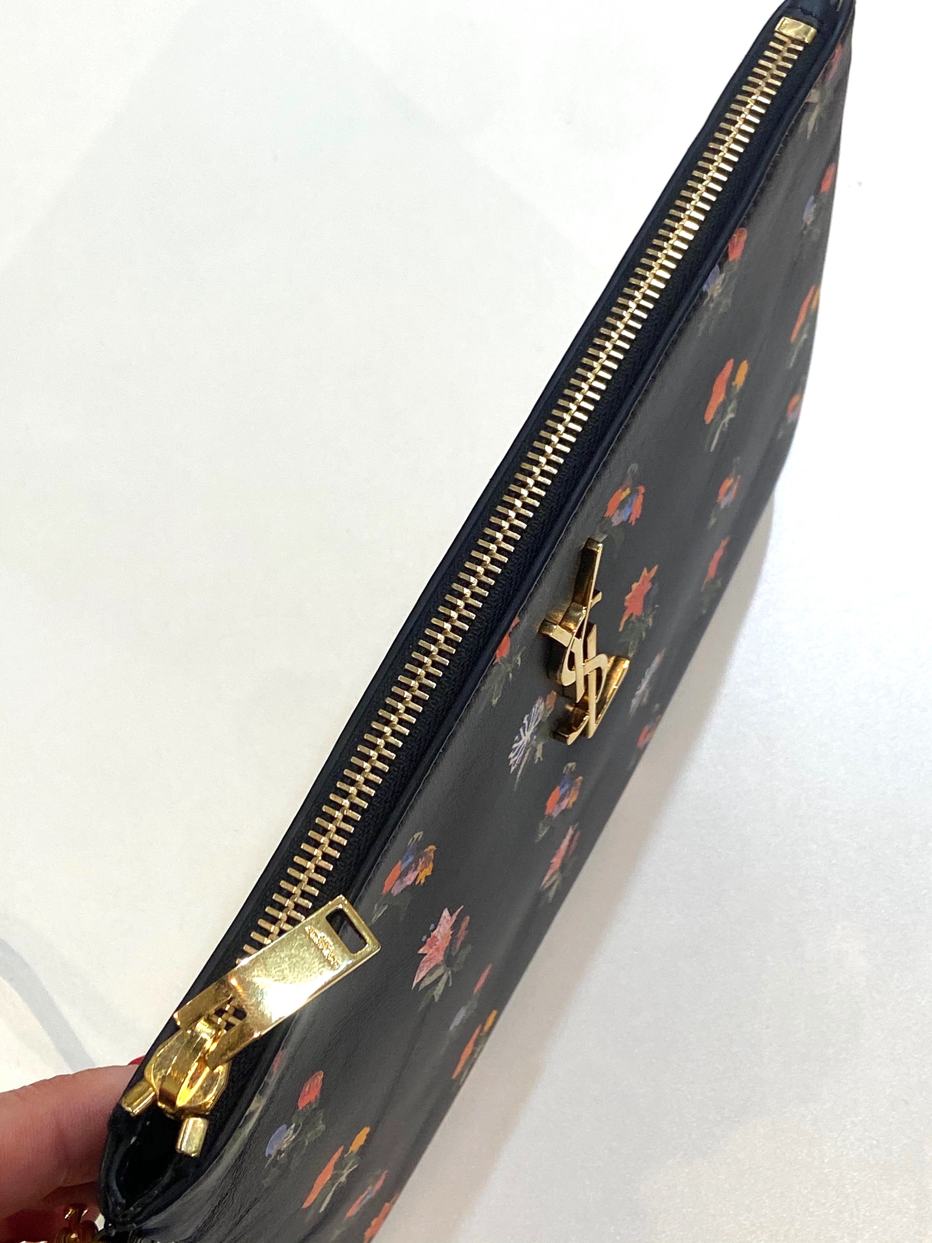 YVES SAINT LAURENT MONOGRAM PRAIRIE FLOWER WRISTLET CLUTCH