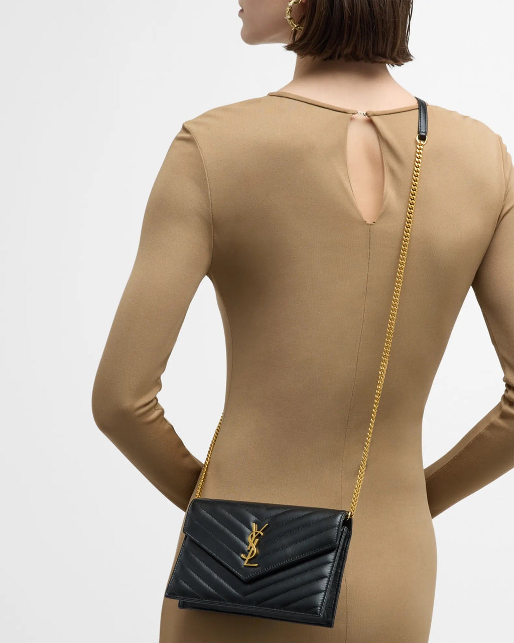 YSL SMALL QUILTED CALFSKIN LEATHER WALLET ON A CHAIN