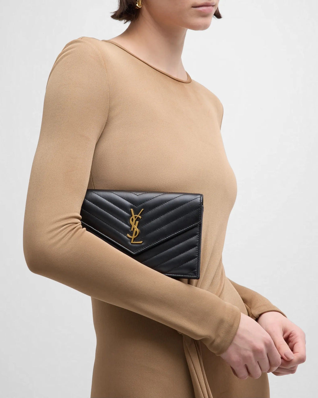 YSL SMALL QUILTED CALFSKIN LEATHER WALLET ON A CHAIN