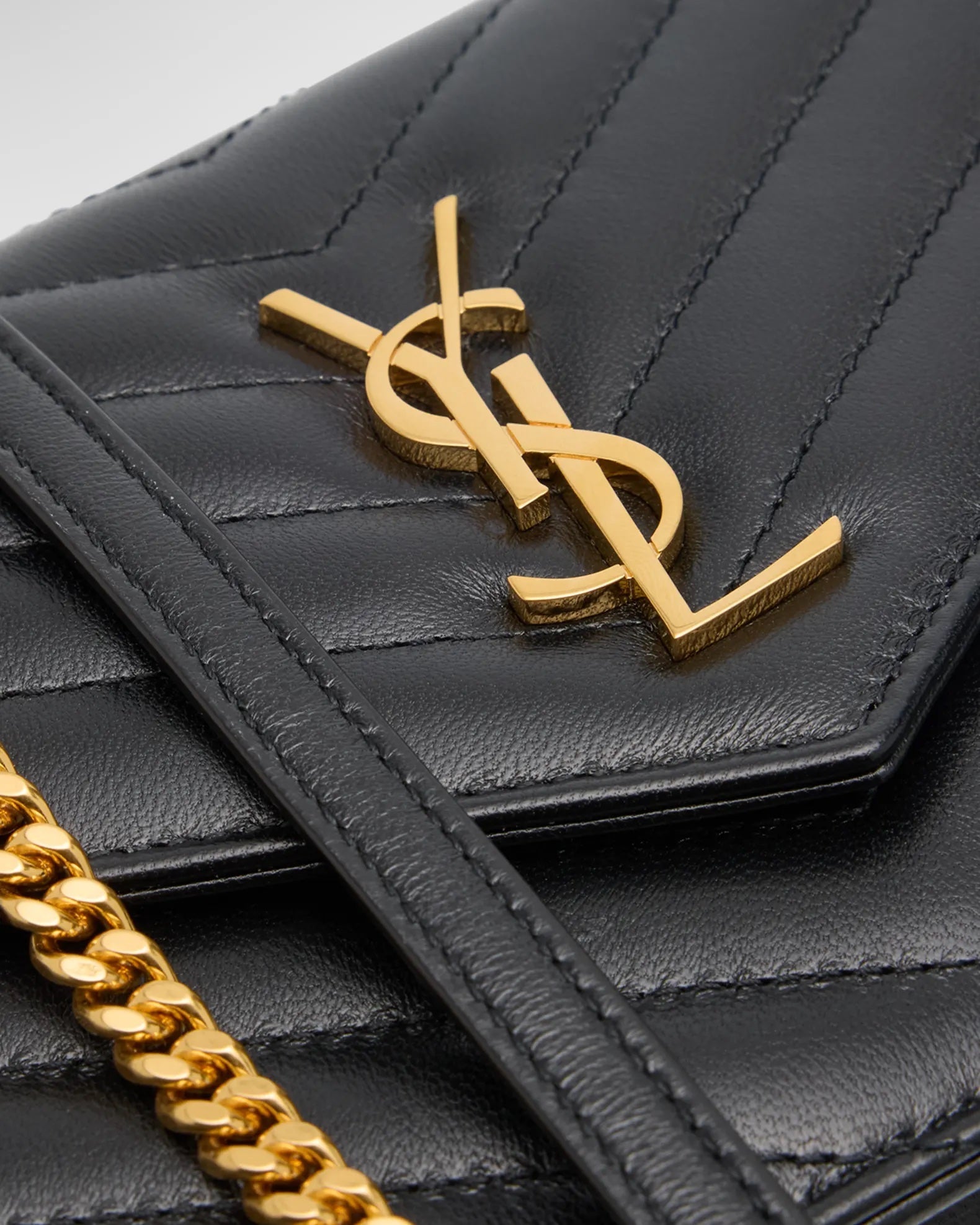 YSL SMALL QUILTED CALFSKIN LEATHER WALLET ON A CHAIN