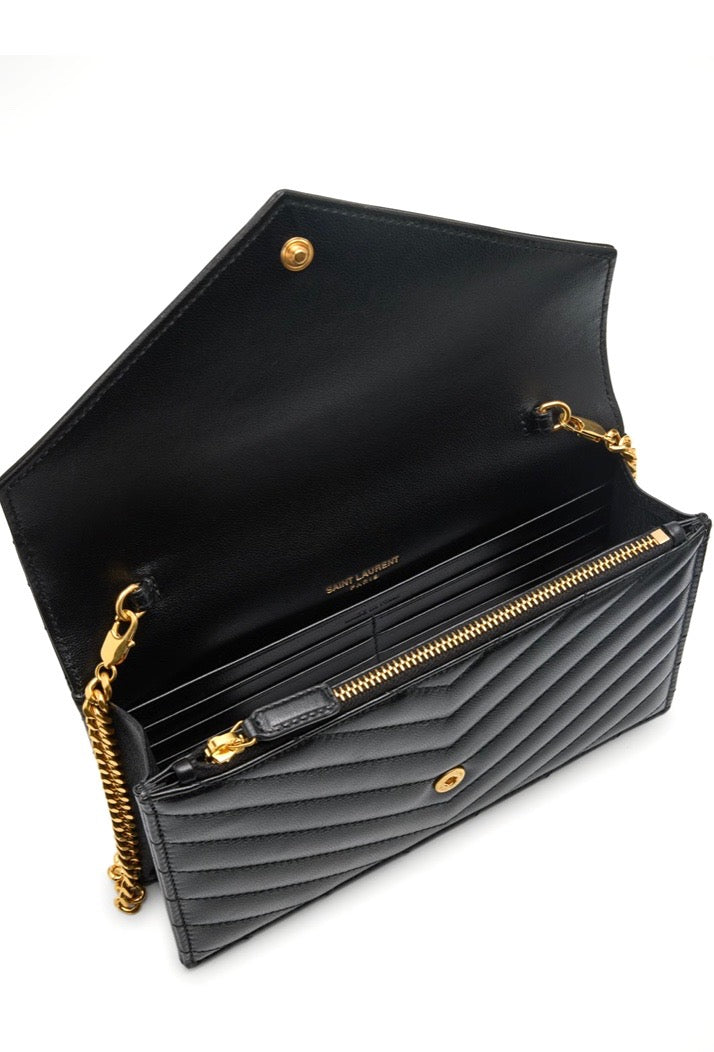 YSL SMALL QUILTED CALFSKIN LEATHER WALLET ON A CHAIN