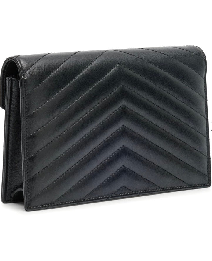 YSL SMALL QUILTED CALFSKIN LEATHER WALLET ON A CHAIN
