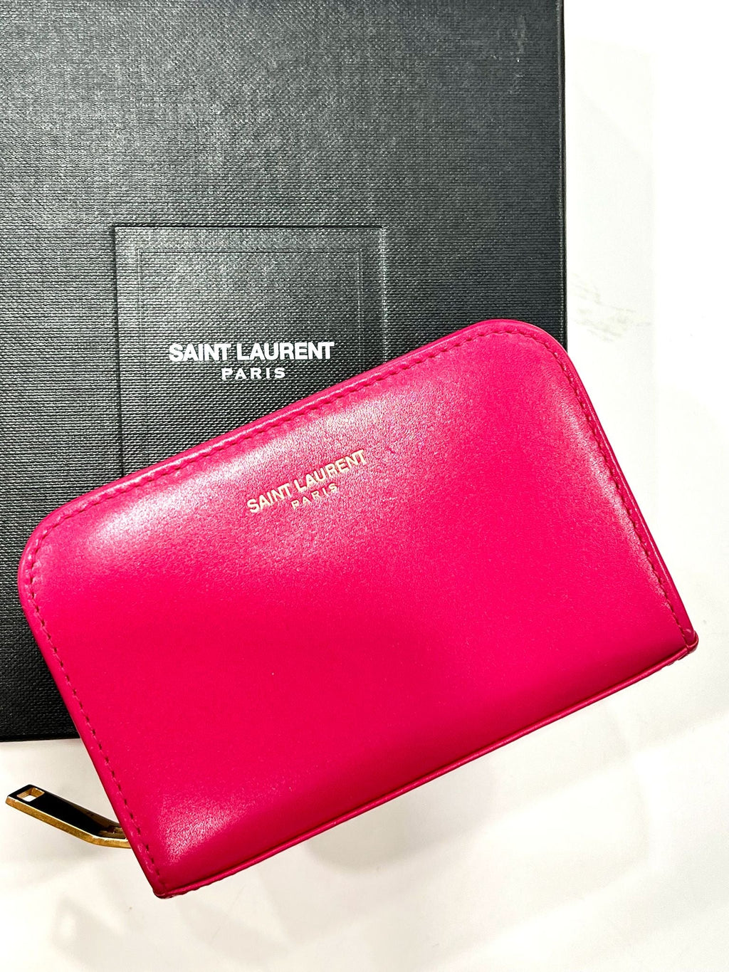 YSL SMOOTH CALFSKIN LEATHER ZIP-AROUND COMPACT WALLET