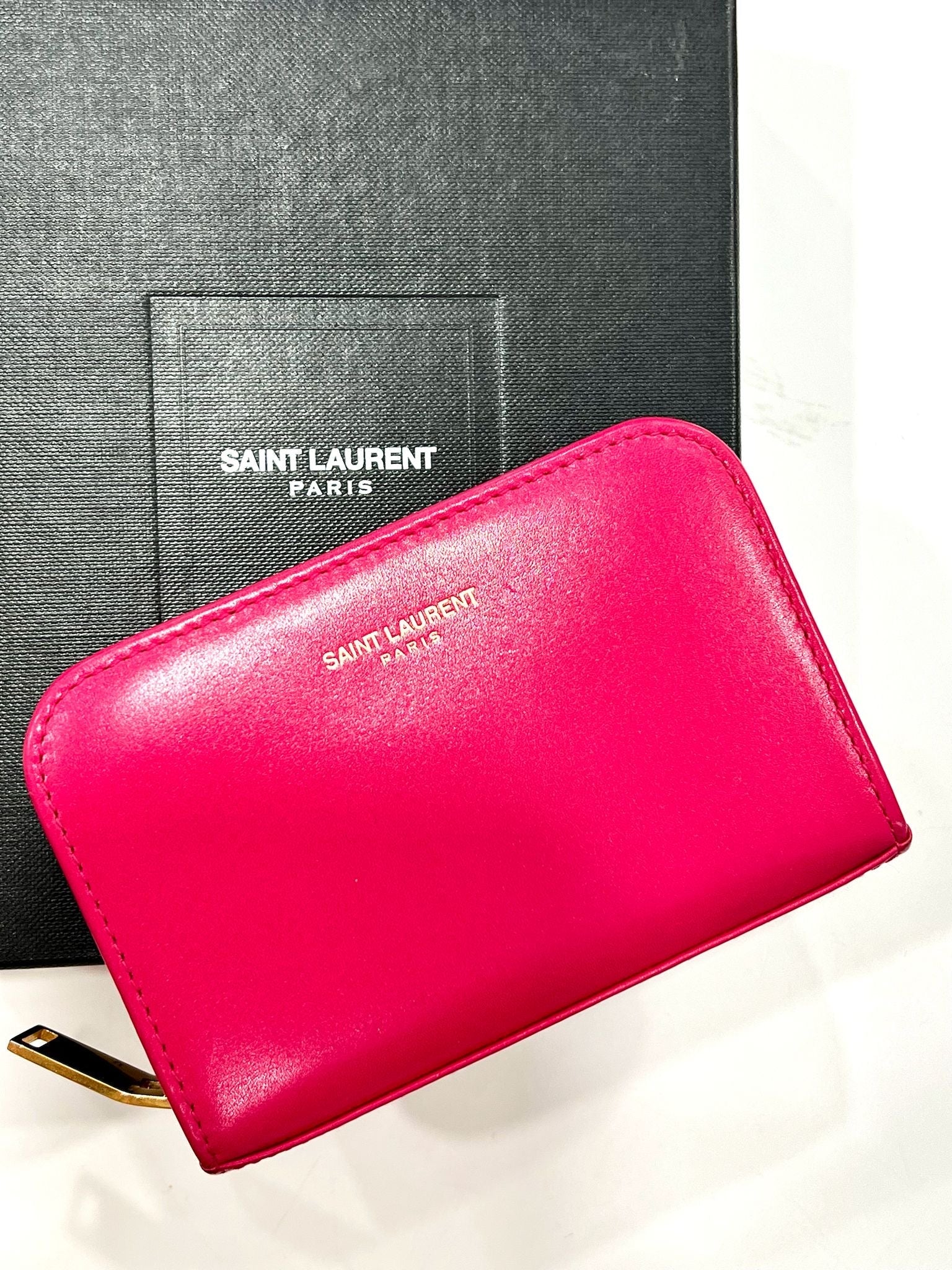 YSL SMOOTH CALFSKIN LEATHER ZIP-AROUND COMPACT WALLET
