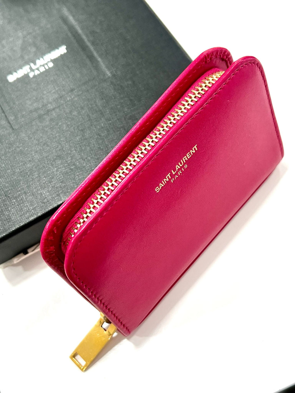 YSL SMOOTH CALFSKIN LEATHER ZIP-AROUND COMPACT WALLET