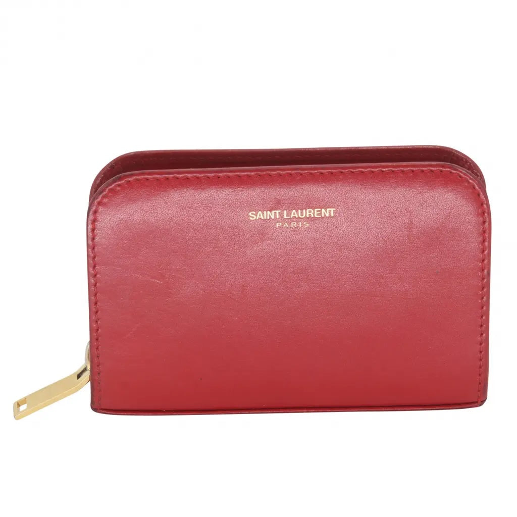 YSL SMOOTH CALFSKIN LEATHER ZIP-AROUND COMPACT WALLET
