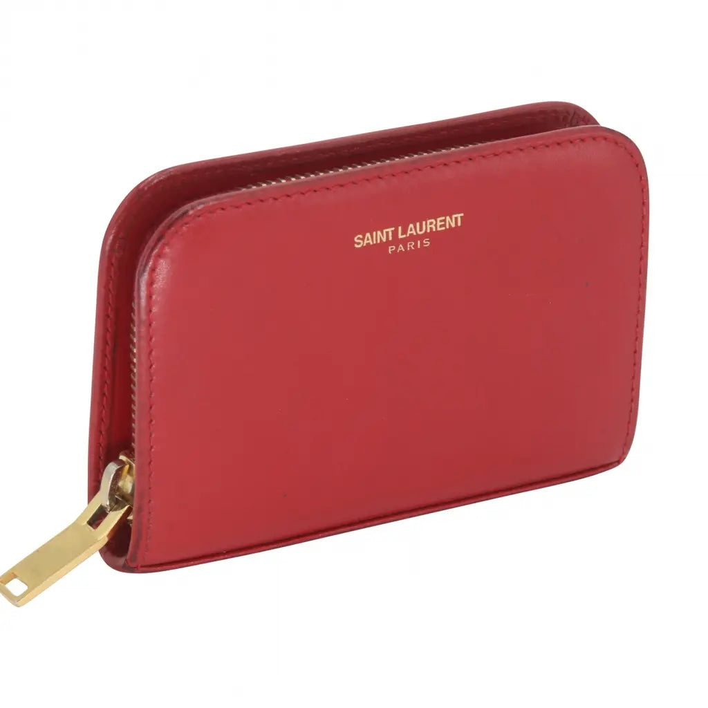 YSL SMOOTH CALFSKIN LEATHER ZIP-AROUND COMPACT WALLET